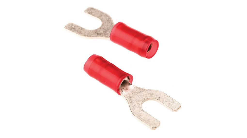 PIDG Insulated Crimp Spade Connector, 22 AWG to 16 AWG, M4 Stud Size Nylon, Red, Insulated, Red ... 1.5mm², Pack of 100 pieces