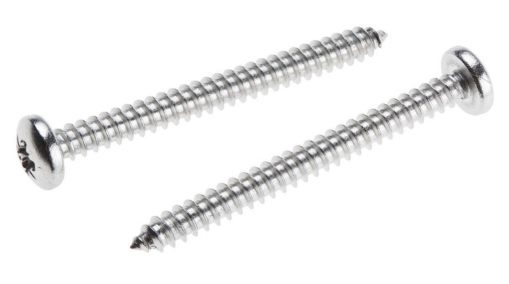 Platt Självgängande skruv i rostfritt stål med koniskt huvud, nr 10 x 2 tum lång, 50 mm lång, Paket med 100 delar