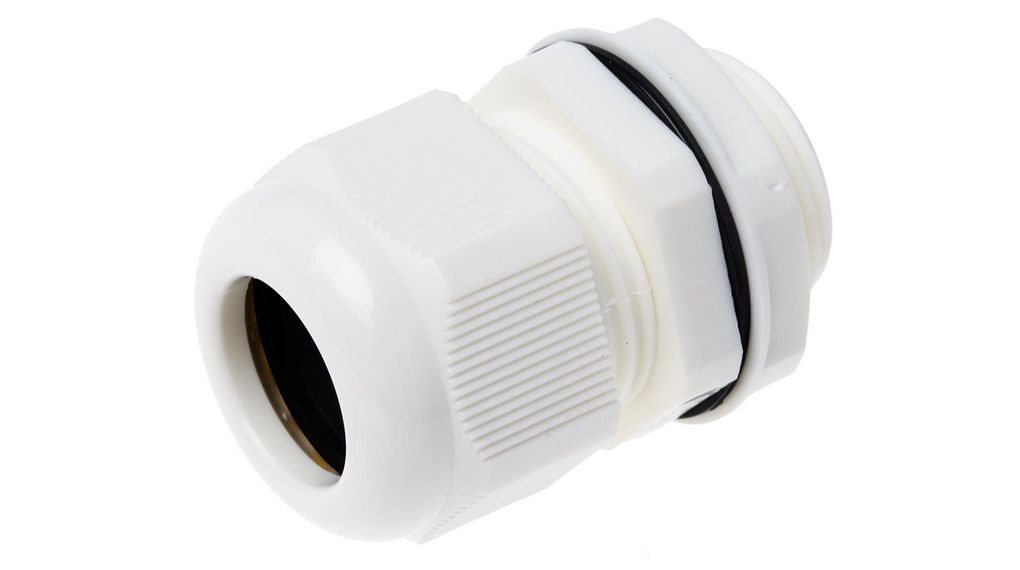 White Nylon Cable Gland, M25 Thread, 13mm min., 18mm max., IP68, M25