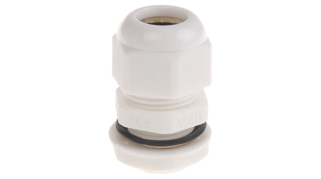 Cable Gland, 10 ... 14mm, M20, Polyamide 6.6, White, Pack of 10 pieces