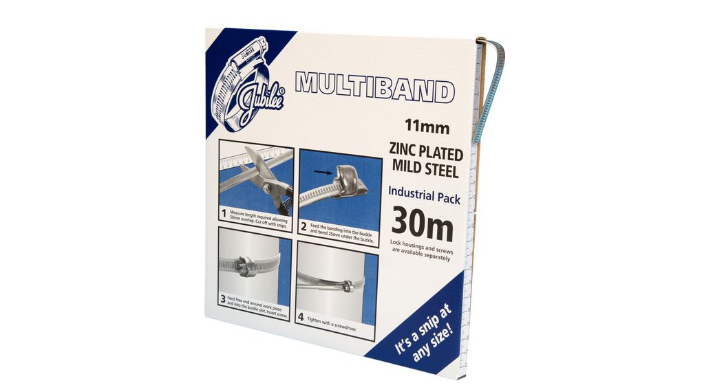 Hose Clip Banding, Steel, Silver, 30m