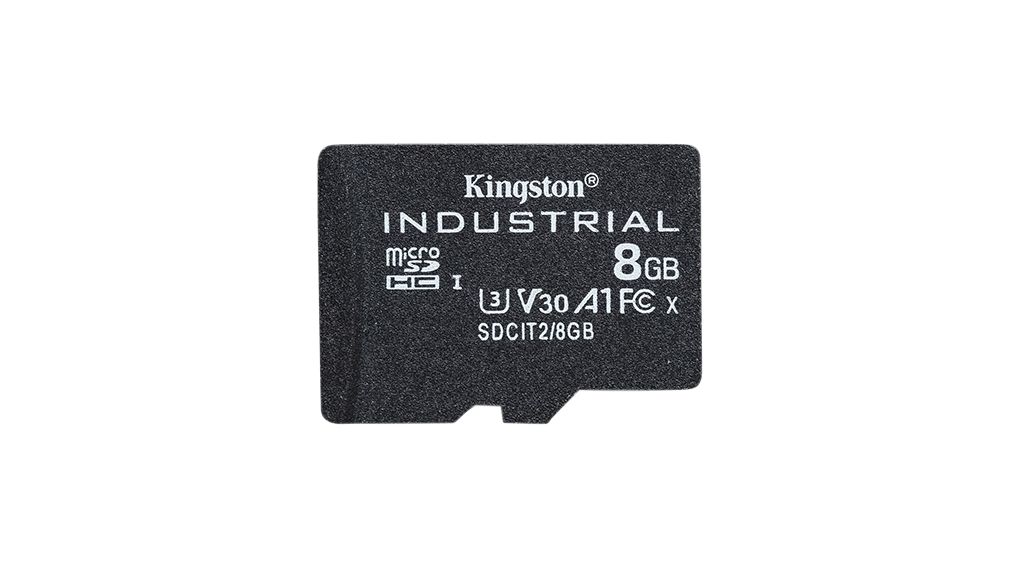 Industrial Memory Card, microSD, 8GB, 100MB/s, 80MB/s, Black