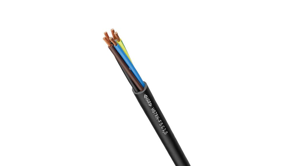 3 Core Power Cable, 1.5 mm², 50m, Black Rubber Sheath, 18 A, 450/750 V, Reel of 50 meter