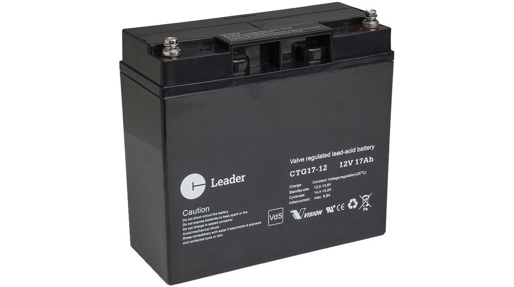 Rechargeable Battery, Lead-Acid, 12V, 17Ah, Screw Terminal, M5