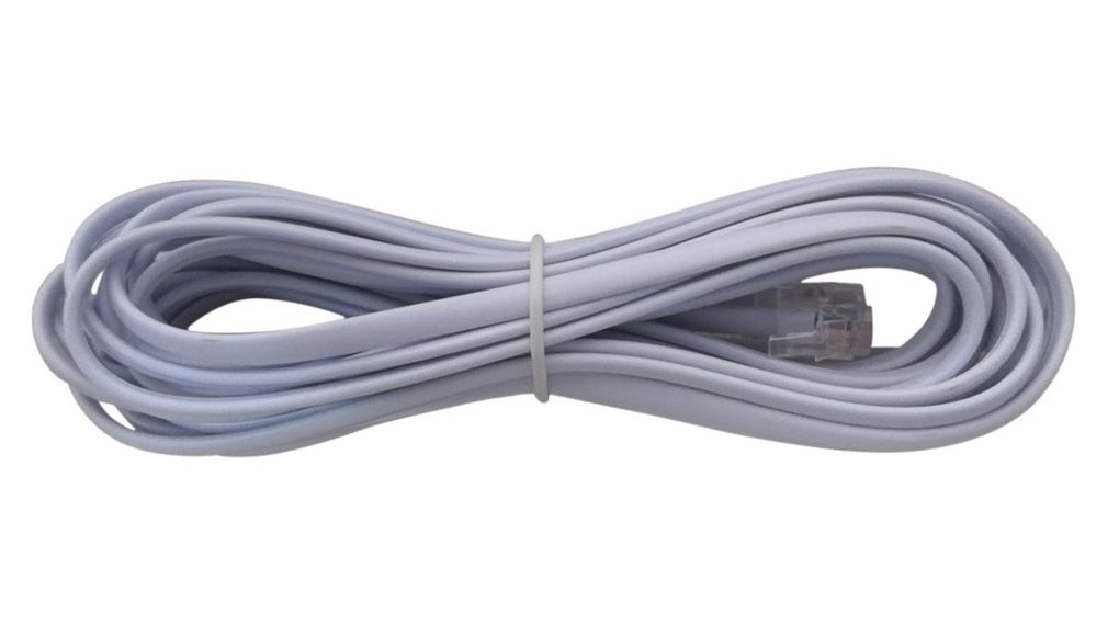 Telephone Cable, RJ11-stekker - RJ11-stekker, Plat, 5m, Wit