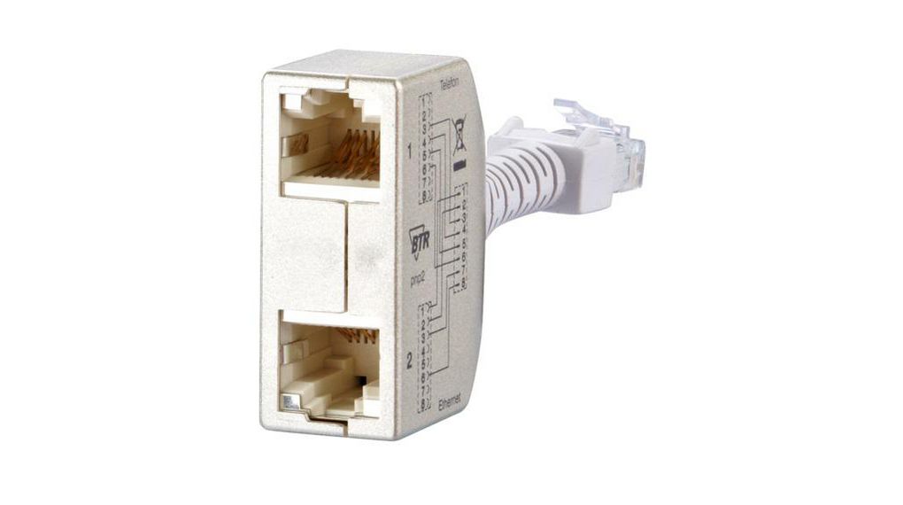 Adattatore modulare, telefono / Ethernet, Spina RJ45 - Zoccolo a innesto RJ45, Tipo a T