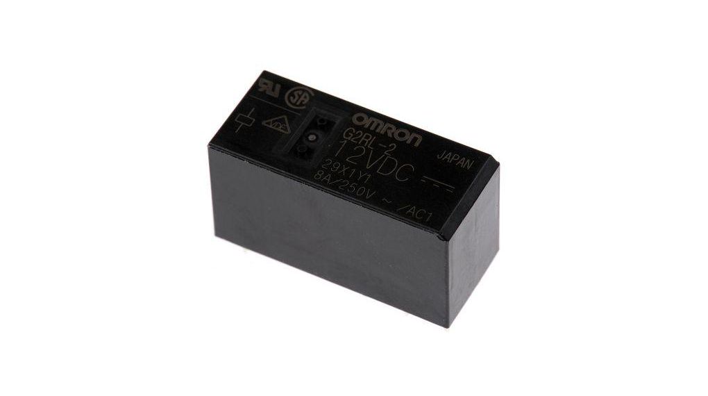 PCB Mount Power Relay, 12V dc Coil, 8A Switching Current, DPDT