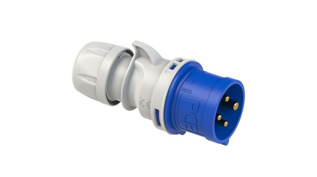 CEE Plug SHARK, Blue / White, 4P, Cable Mount, 2.5mm², 16A, IP44, 230V