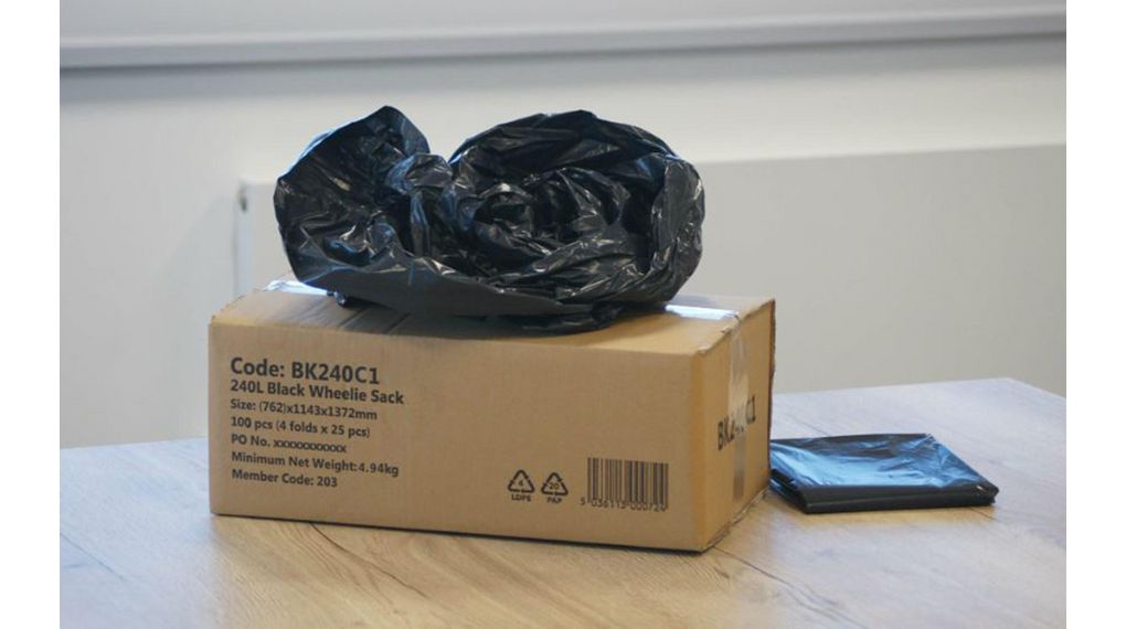Cromwell Polythene Black Polythene Bin Liner, 240L Capacity, 100 per Package