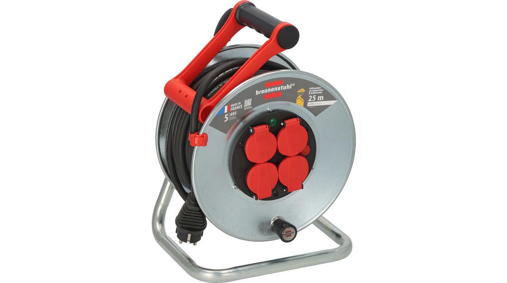 brennenstuhl 25m 4 Socket Type E - French Extension Reel, 230 V, IP44