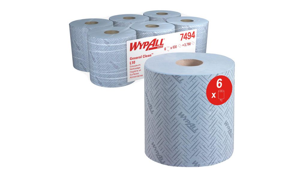 WYPALL WypAll L10 General Clean (7494) Wiper Roll Blue Paper Towel, 185 x 380mm, 630 Sheets Packung à 6 Stück