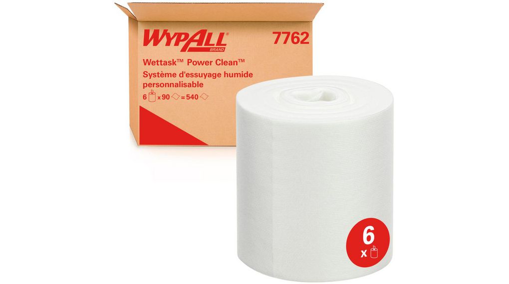 Wettask Power Clean Wipes For Solvents 7762 White Wipes for Surface Cleaning, Dry Use, Roll of 90, 317 x 305mm,
