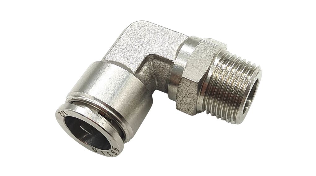 L-Fitting, Stainless Steel, R3/8", Male Thread - Ø10 mm, Push-In Connector
