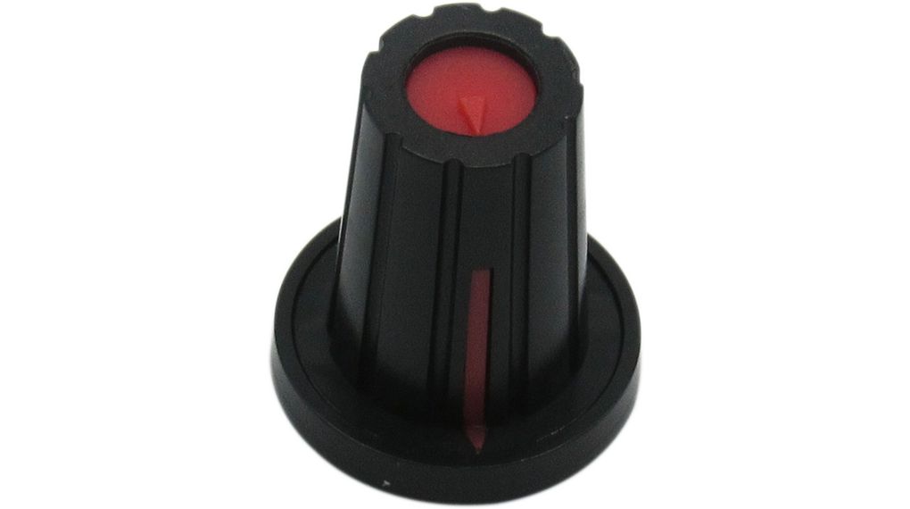 Push-On Knob 17mm Black Plastic Red Indication Line