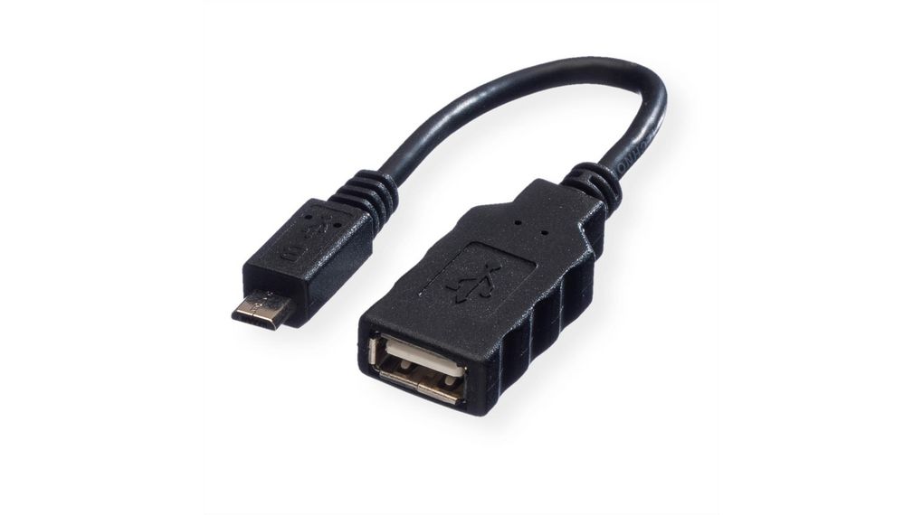 USB Adapter, Micro USB-B Plug - USB-A Socket, 2.0, Black