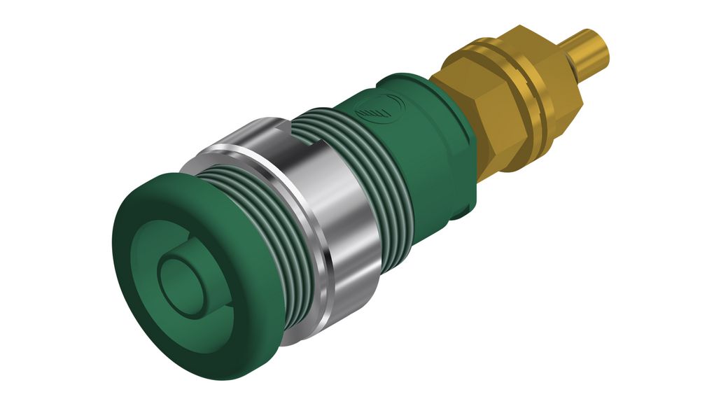Banana Socket Green 4 mm Brass Gold 1kVAC 1kVDC 32A Solder Cup
