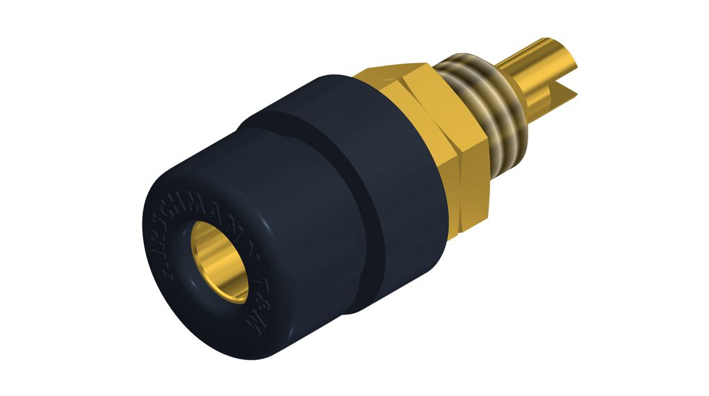 Bananenbuchse Schwarz 4 mm Messing Gold 30VAC 60VDC 32A Lötkelch