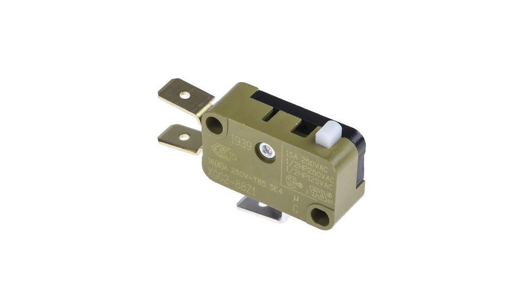 Saia-Burgess Button Micro Switch, Tab Terminal, 16 A @ 250 V ac, SPDT, IP40