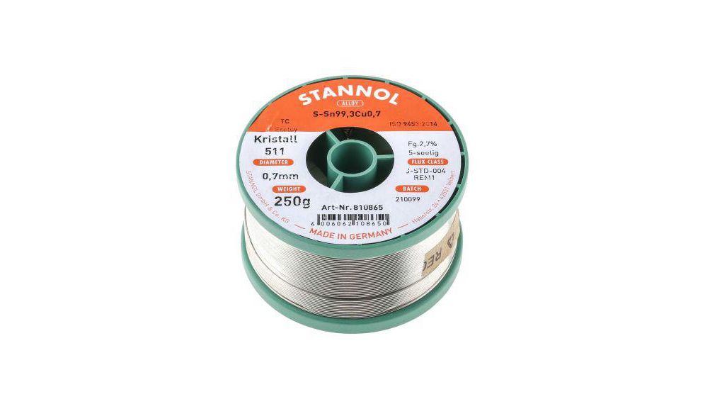Wire, 0.7mm Lead Free Solder, 227°C Melting Point