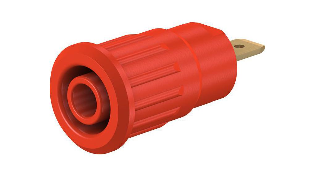Banana Socket Red 4 mm Brass Gold 1kVAC 1kVDC 24A Blade Terminal, 4.8 x 0.8 mm Pack of 2 pieces