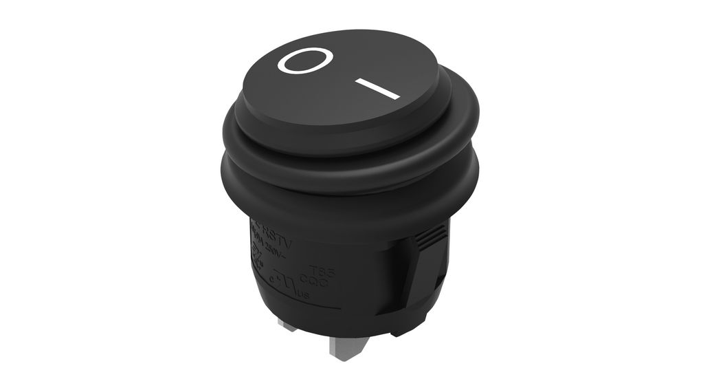 Rocker Switch, 28V, 10 A, NO, 250V, ON-OFF, IP65, Black