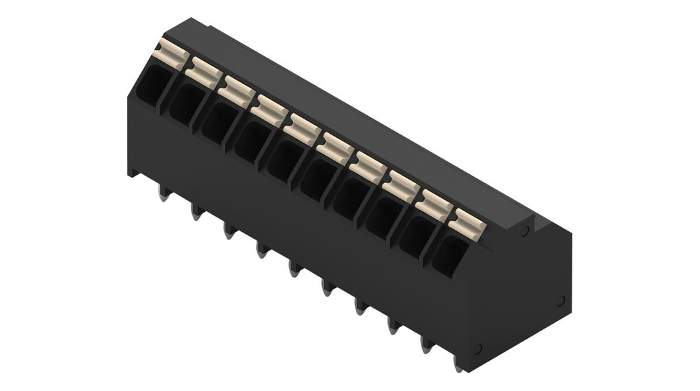 PCB Terminal Block for Reflow Soldering, 3.81mm Pitch, 45 °, Push-In, 10 Poles