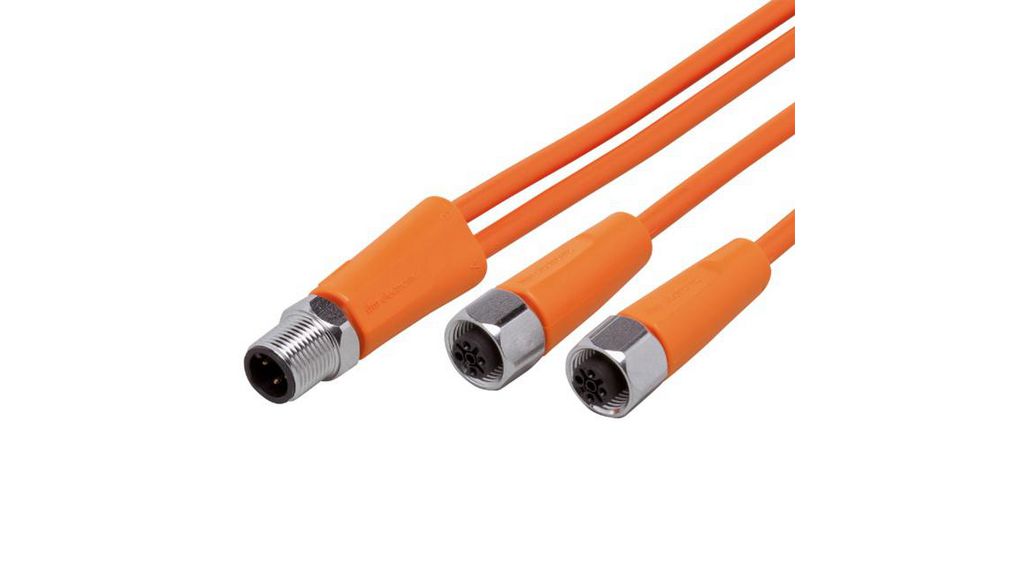 ifm electronic Male 1 way M12 to Female 2 way M12 Sensor Actuator Cable, 5 m, Straight Conductors, 5m, IP65 / IP67 / IP68 / IP69K, Orange