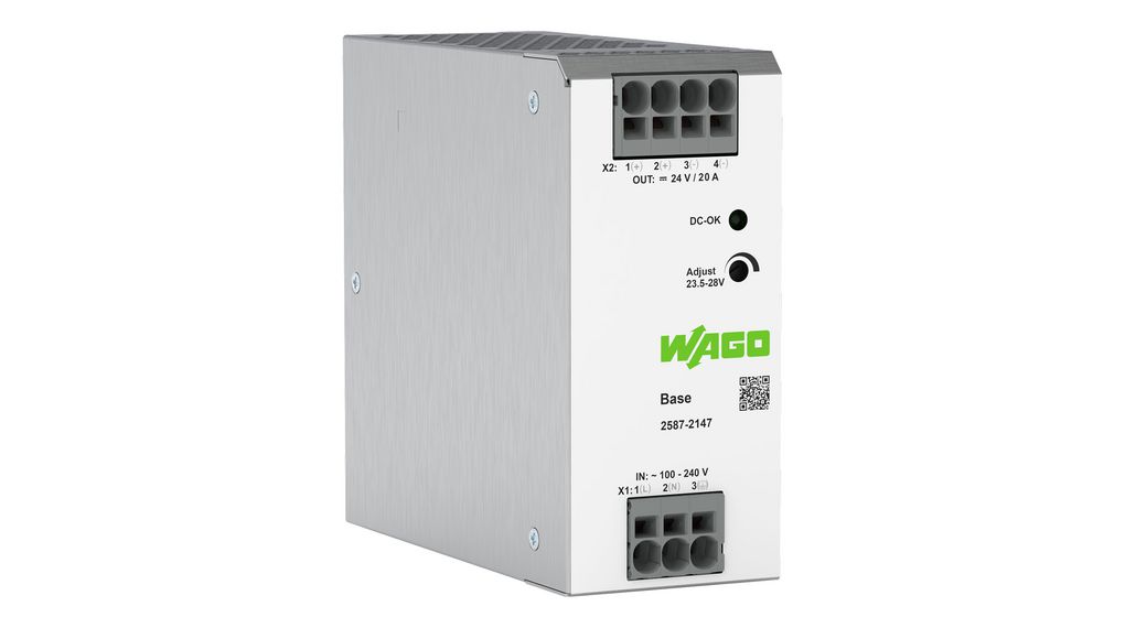 WAGO 2587 Power Supply DIN Rail Power Supply240V ac AC Input, 5 A OutputDC120 W