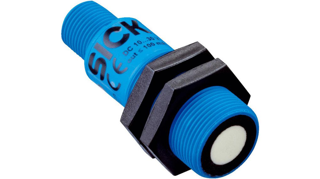 SICK Ultrasonic Threaded Barrel Proximity Sensor, M18, 1 m Detection, PNP NO, 10 → 30 V dc