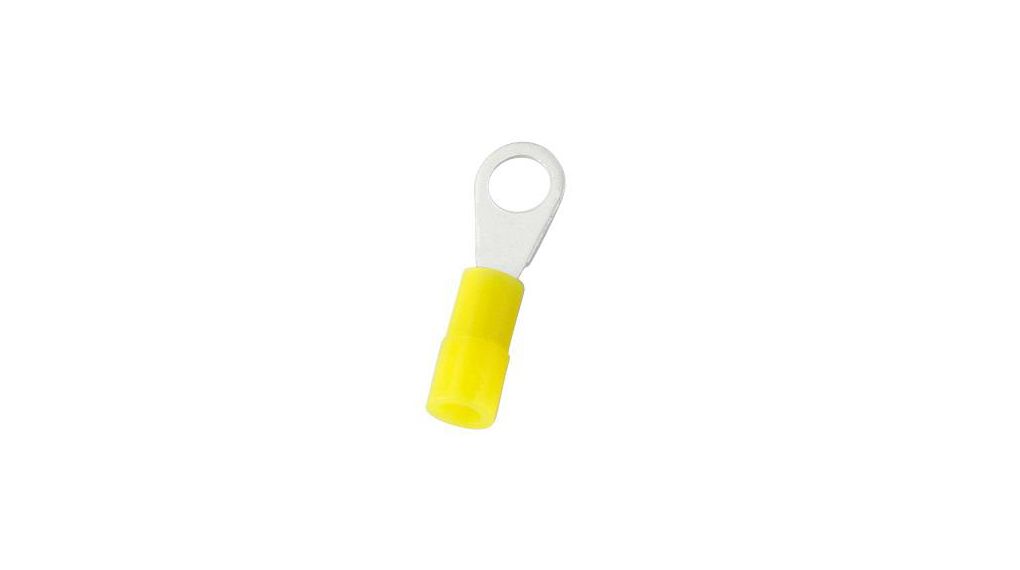 Insulated Crimp Ring Terminal, M3 Stud Size, 0.2mm² to 0.5mm² Wire Size, Yellow, Pack of 500 pieces