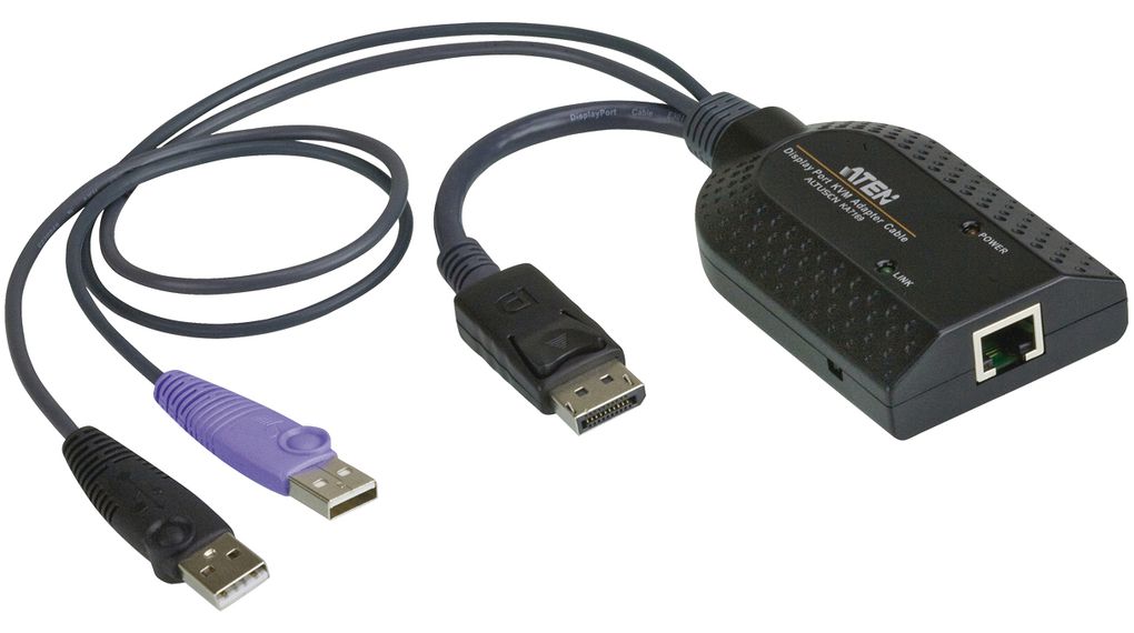KVM Adapter with Smart Card Support, 2x USB-A Plug / 1x DisplayPort Plug - 1x RJ45 Socket