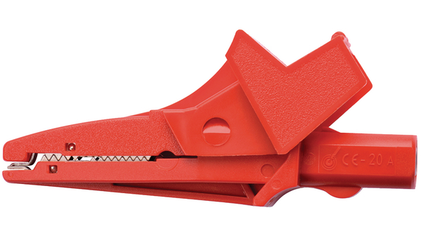 Safety crocodile clip, Red, 1kV, 20A