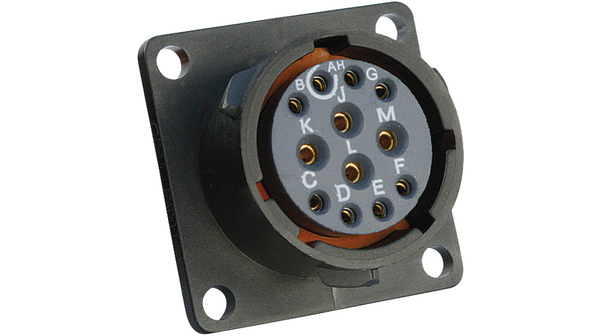 Chassihylsdon, fyrkantsfläns, Sockel, 12 Antal kontakter, 4A, 50V, IP68 / IP69K