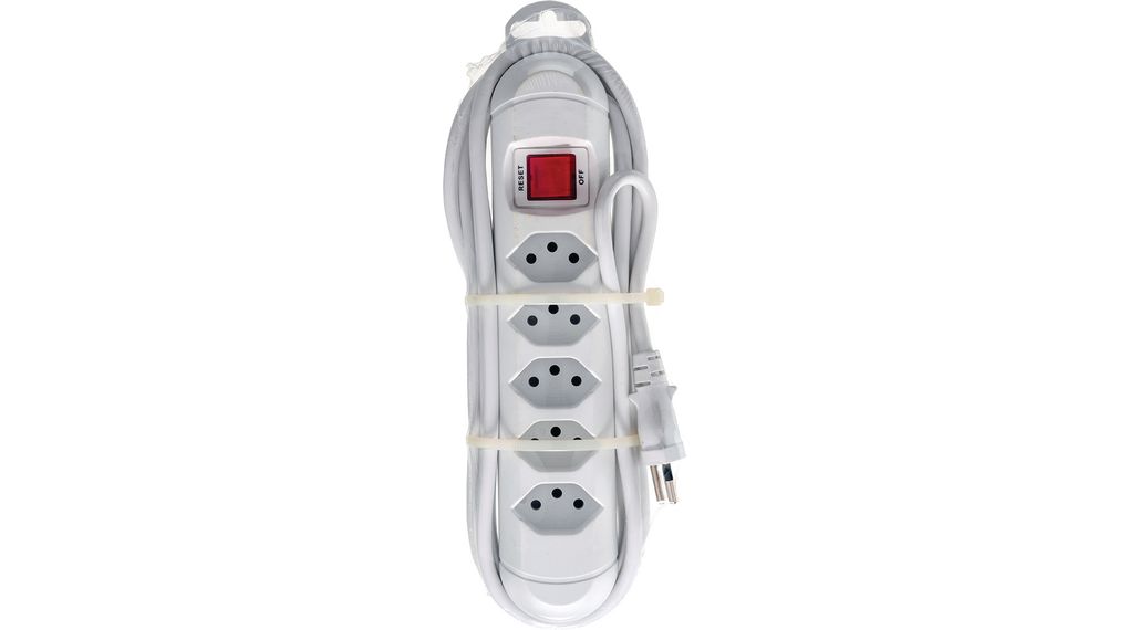 Steckerleiste Steba® Strong 5x Schweizer Steckdose Typ J (T13) - Schweizer Stecker Typ J (T12) Weiss 3m