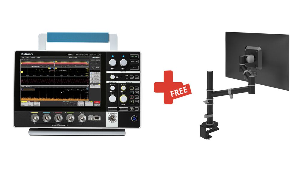 Oscilloscoop met gratis instelbare monitorarm van Viewgo 2 Series MSO 4x 350MHz 2.5GSPS USB-apparaat / 2x USB Host / Ethernetpoort