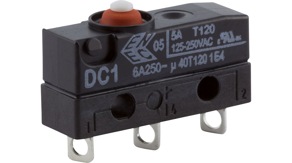 Micro Switch, DC, 6A, 1CO, 2N, Button