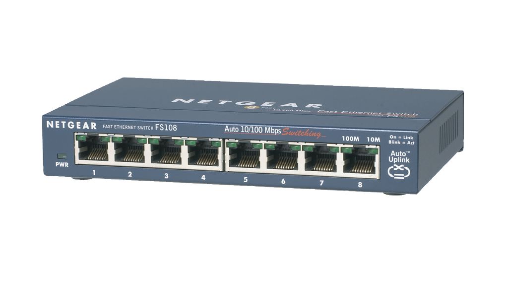 FS108-300PES, Netgear Ethernet-switch, RJ45-portar 8, 100Mbps, Ohanterat