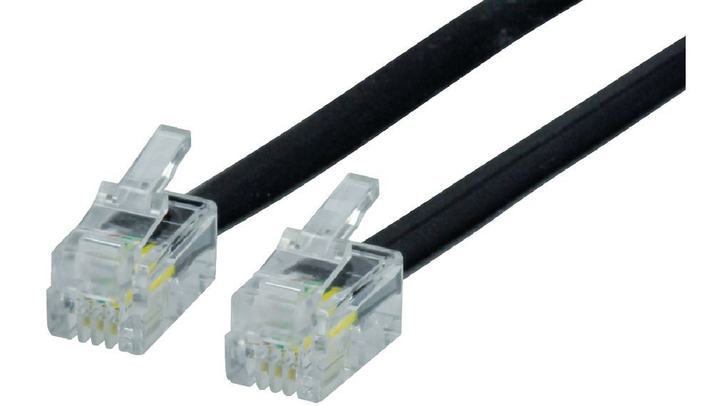 Telefonní kabel, Zástrčka RJ10 - Zástrčka RJ10, Plochý, 10m, Černá