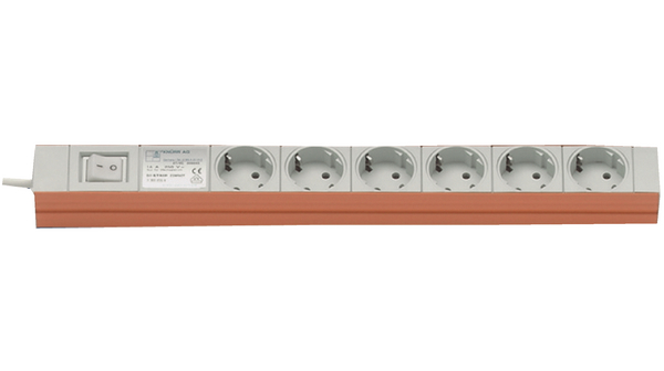 Stopcontact DI-STRIP® Compact 10x DE-socket type F (CEE 7/3) - DE-stekker type F (CEE 7/4) Pasteloranje 2.5m
