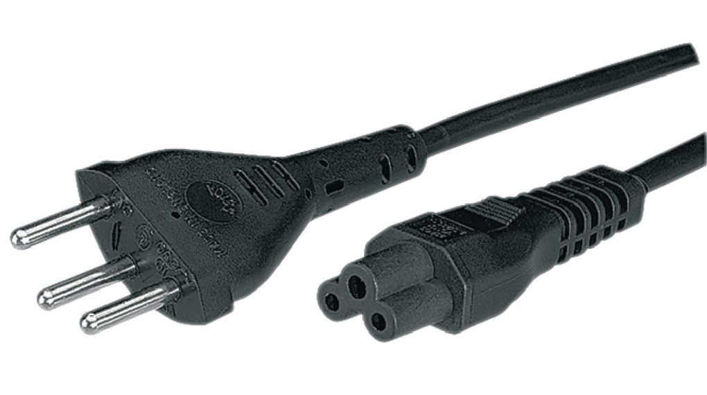 AC Power Cable, CH Type J (T12) Plug - IEC 60320 C5, 1.8m, Black