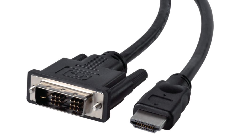 Video Cable, HDMI Plug - DVI-D 18 + 1-Pin Male, 2m