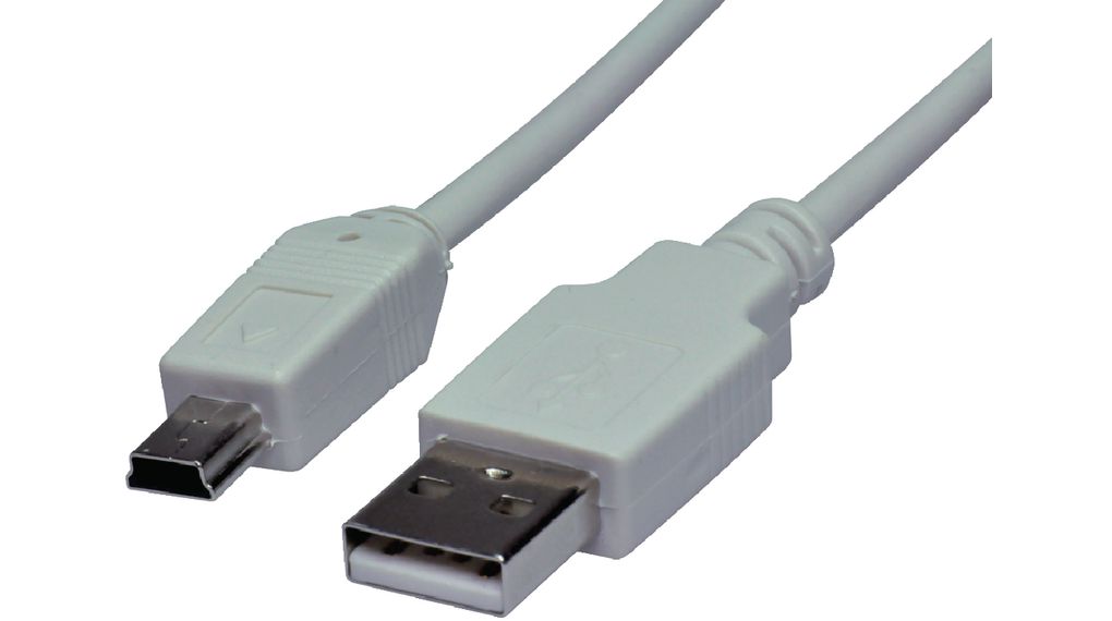 Mini USB 2.0 cable, USB-A Plug - USB Mini-B 5-Pin Plug, 3m, USB 2.0, Grey