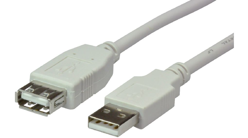 Cable, USB-A-kontakt - USB-A-uttag, 3m, USB 2.0, Vit