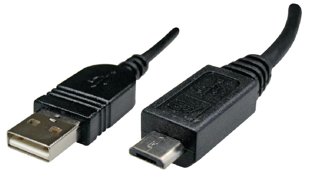 Micro USB 2.0 -kaapeli, USB A -urosliitin - USB Micro-B -urosliitin, 1.8m, USB 2.0, Musta