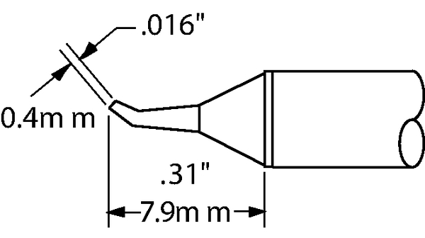 Soldering Tip STTC 30° Bent, Conical, Sharp 7.9mm 0.4mm