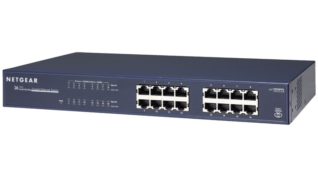 Ethernet-switch, RJ45-porter 16, 1Gbps, Uadministrert