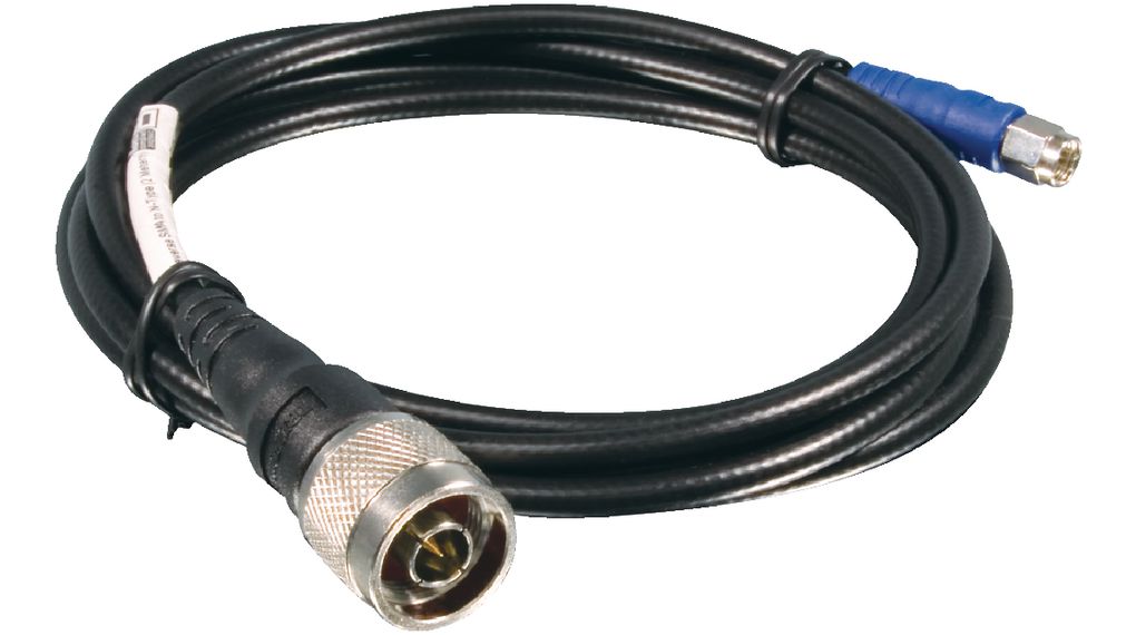Konfekcionált RF-kábel, RP-SMA Hüvely Egyenes - N Tüske Egyenes, 2m, Fekete