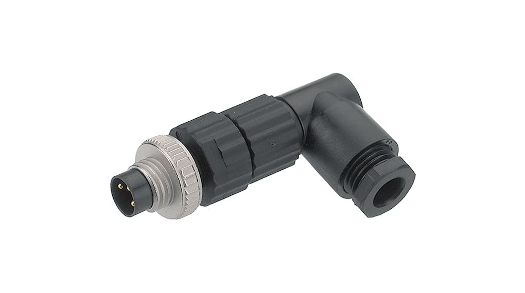 Circular Connector, M8, Plug, Right Angle, Poles - 4, Pin Penetration, Cable Mount