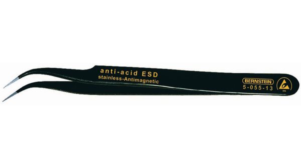 Montagepincetten ESD / SMD Roestvast staal Gebogen / Zeer scherp 120mm