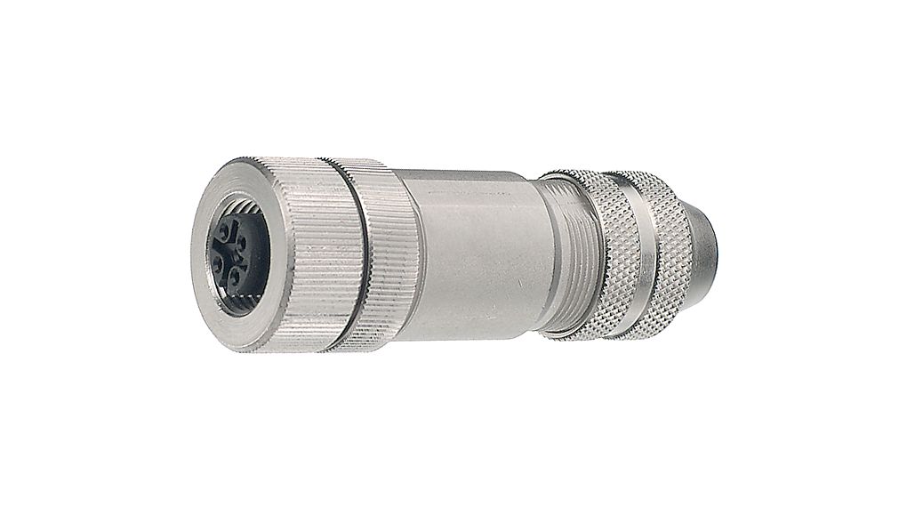 Circular Connector, M12, Socket, Straight, Poles - 4, Screw Terminal, Cable Mount